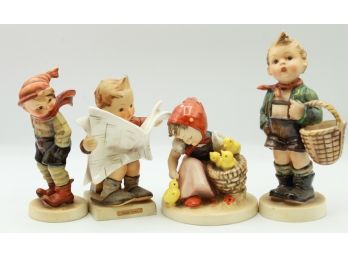4 Vintage Hummel Figurines 'chick Girl' 'boy With Basket' 'latest News' 'Boy With Scarf'  (0220)