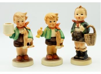 3 Vintage Hummel Figurines 'Boy W/ Toy Horse & Horn' 'Boy With Toy Horse Candle Holder' 'Village Boy' (0194)