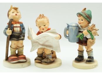 3 Vintage Hummel Figurines 'Latest News' 'For Father' 'Little Hiker' (0223)
