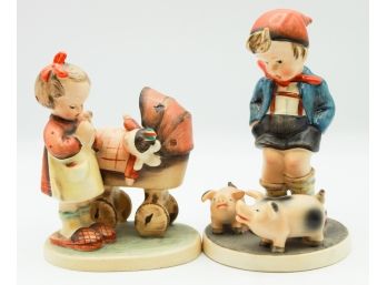 2 Vintage Hummel Figurines ' STROLLER MOTHER' & 'Farm Boy With Pigs'(0176)