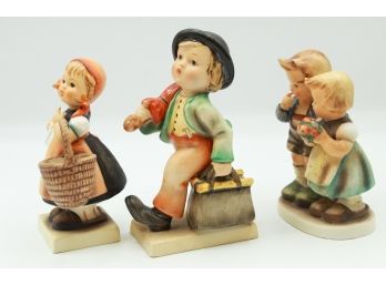 3 Vintage Hummel Figurines 'Meditation' 'Merry Wanderer' 'Boy And Girl With Flowers' (0215)