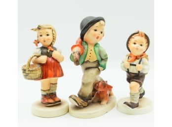 3 Vintage Hummel Figurines - 'Little Shopper' 'Strolling Along' 'School Boy' (0180)