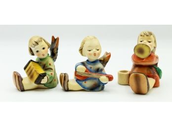 3 Vintage Hummel Figurines Candle Holders  'Angel With Accordion' 'Joyous News-Angel '  (0186)