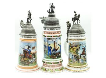 Three Collectible Porcelain Beer Steins 0318)