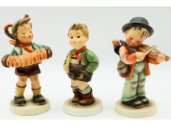3 Vintage Hummel Figurines 'Little Fiddler' 'Accordion Boy' 'Boy With Horn'  (0199)