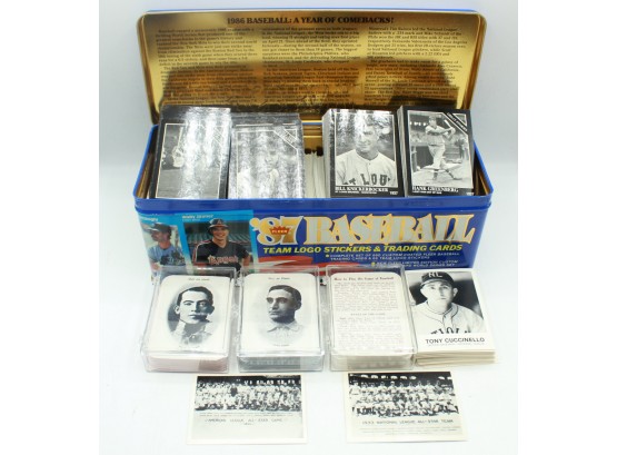 Tin Filled With Black And White Vintage Baseball Cards (0497)