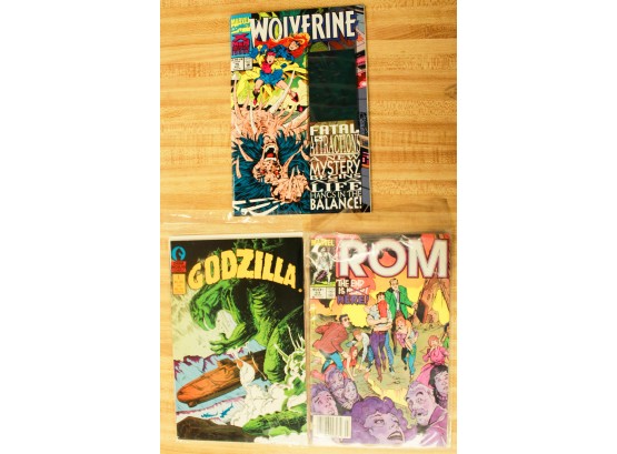 3 Marvel Comic Books- Wolverine, Godzilla, Rom (0539)