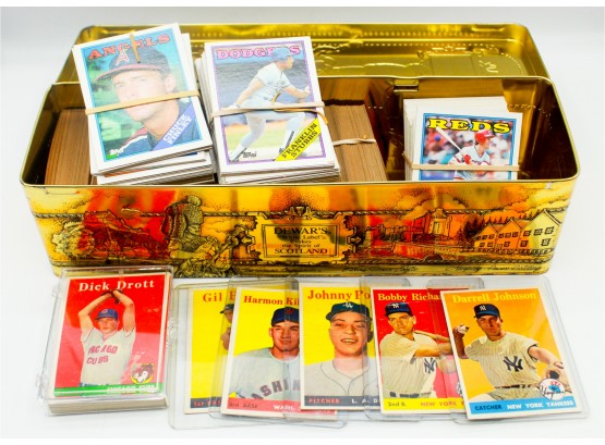 Tin Filled With Assorted Vintage Baseball Cards (0496)