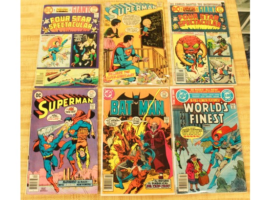 6 Vintage DC Comic Books - Four Star Spectacular, Superman, Batman, World Finest (0534)