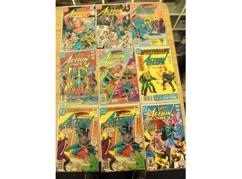 Lot Of 9 Vintage Comic Books - Superman Staring In Action Comics (No #)
