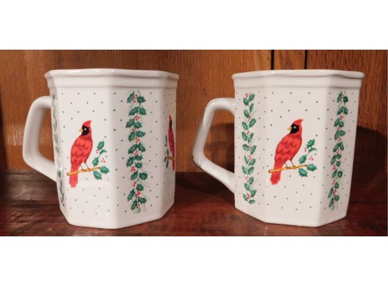 Pair Of Russ 'red Cardinal' Mugs (4355)