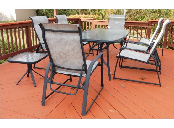Black & Grey Patio Set Table, 6 Chairs, 2 Foot Stools, & Small Side Table (4273)
