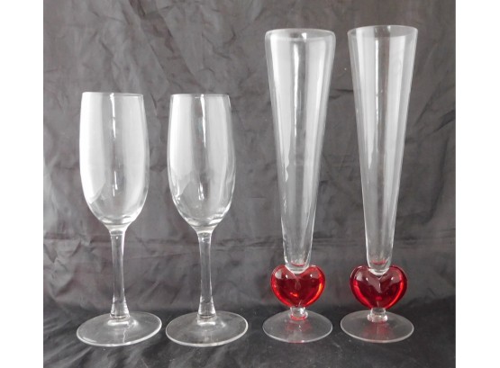 Fluted 'Heart' Champaign Glasses & Set Of Wine Glasses (4181)