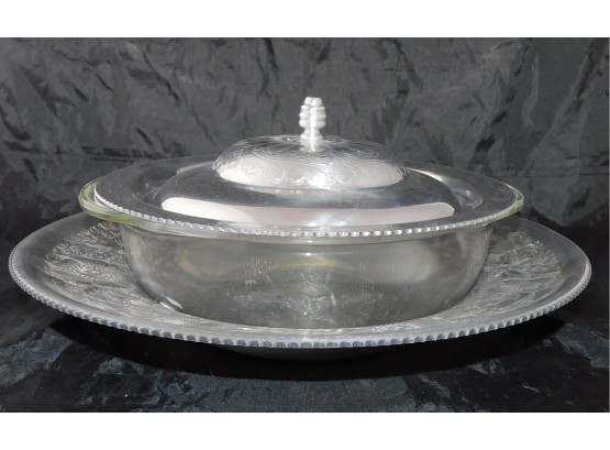 Aluminum Serving Tray With Lidded Glass Bowl (4204)