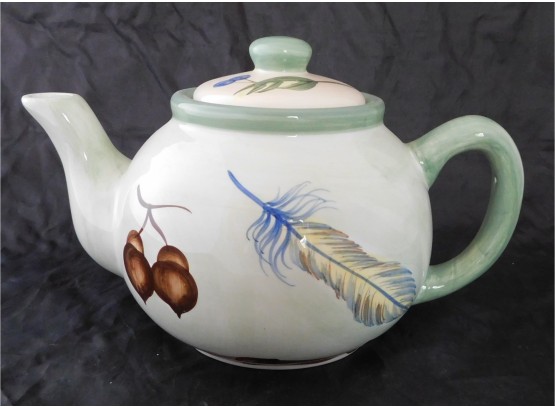 Hand Painted Teapot With Feathers & Chestnuts (4166)