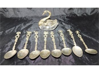Vintage Demitasse Spoons Made In Italy & Vintage Condiment Swan With Spoon (4207)