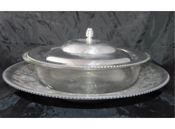 Aluminum Serving Tray With Lidded Glass Bowl (4204)