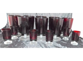 Cranberry Glasses: 8 Wine Glasses 6 Cordial Glasses (4175)