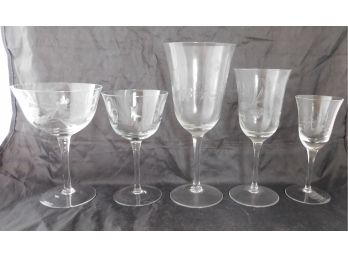 Crystal Frosted Wine Glasses, Demitasse Glasses, Cordial Glasses, & Water Glasses (4179)