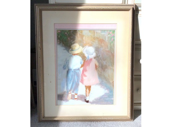 Signed Ivan Anderson Girl And Boy Walking Framed Water Color (4475)