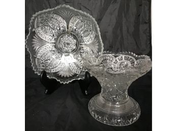 Cut Glass Bowl & Cut Glass Pedestal Candy Dish (4569)