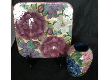 Lesal Ceramics Hand Painted Vase & Serving Dish (4573)