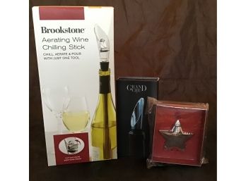 NEW Brookstone Wine Chilling Stick, Grand Crue Wine Pourer, & Potter Barn Wine Choker (4580)