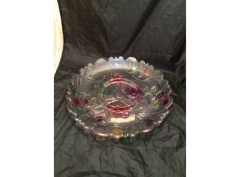 Elegant Large Serving Dish With Etched Roses - 1533