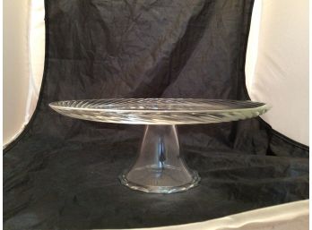 Vintage Glass Clear Swirl Design Cake Plate Platter- 1544