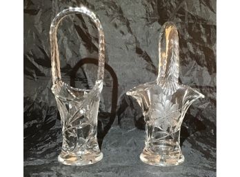 Pair Of Elegant Etched Crystal Glass Baskets - 1475