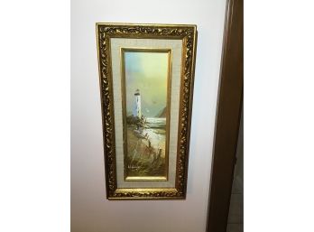 Pair Of Vintage H. Gailey Lighthouse Seascape Nautical Canvas Painting Rare- 1441