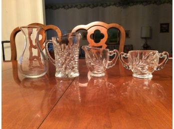 Glass Sugar Bowl, Creamer Jug, Small Pitcher And Vase - 1635