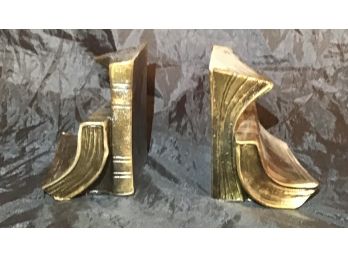 Pair Of Gold Toned Book Bookends - 1497