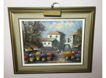 Stunning Signed Original Oil Painting Town Center Floral Stands - 1440