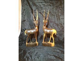 Wood Carved Antelope Statues - 1489