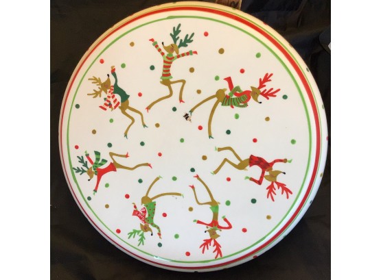 Christmas Themed Cake Plate Or Serving Plate With Center Bowl (0959)