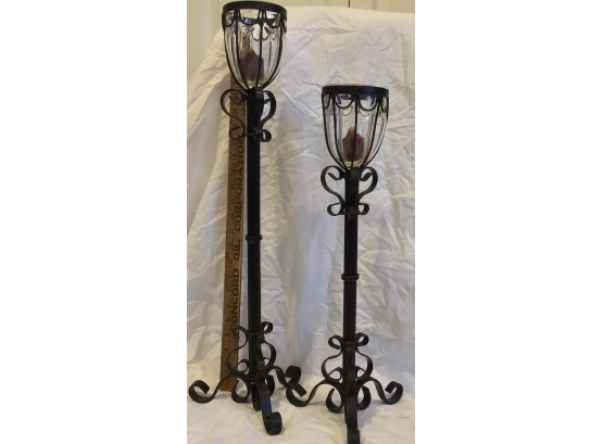 Two Iron Decorative Candleholders (0932)