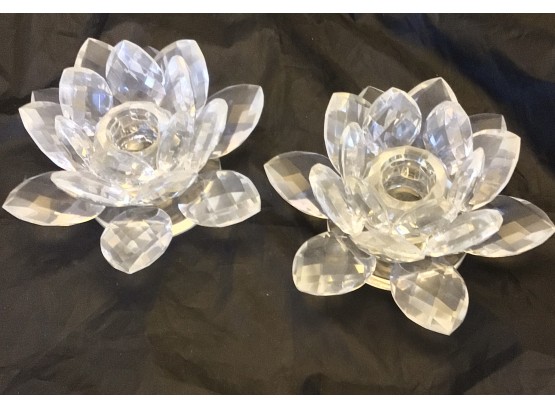 Two Shannon Crystal Candle Stick Holders (0951)