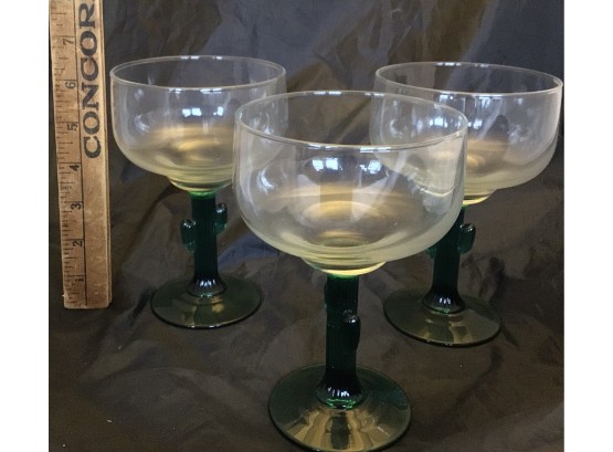 Three Cactus Stemmed Martini Glasses (0956)