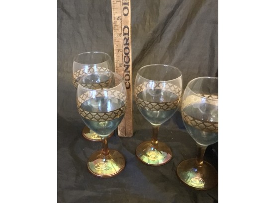 Vintage Wine Glasses With Painted Gold Accents, 4 (0990)