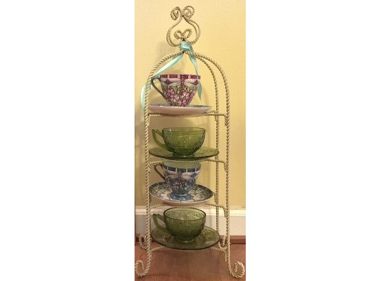Four Tea Cups & Saucers With Stand (0985)