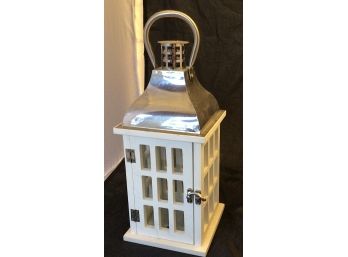 White And Silver Wooden Candle Holder Lantern (0999)