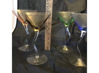 Four Colored Martini Glasses Red, Yellow, Green, Blue (0972)