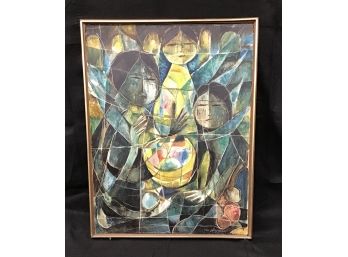 Signed John Haymson, '3 Girls With Basket' Framed Canvas Artwork (R168)