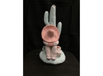 Man With Sombrero And Cactus Clay Sculpture (R127)