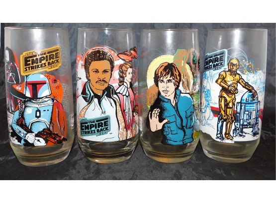 1980's Collectors Star Wars Empire Strikes Back Burger King 1980 Glasses Set Of 4 (w3208)