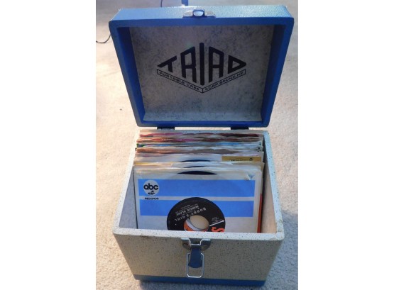 Assorted Vinyl 45 Records With Carrying Case (w3191)