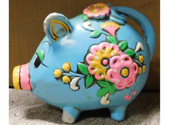 Holiday Fair Chalkware Japan Hand Painted Ceramic Piggy Bank 1969 (W4982)