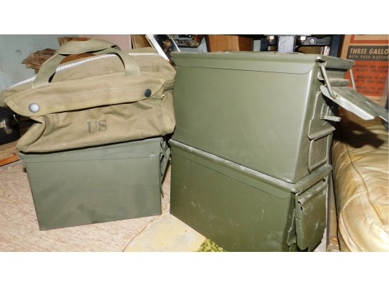 3 Military Ammo Boxes & 1 Canvas Bag (W3162)