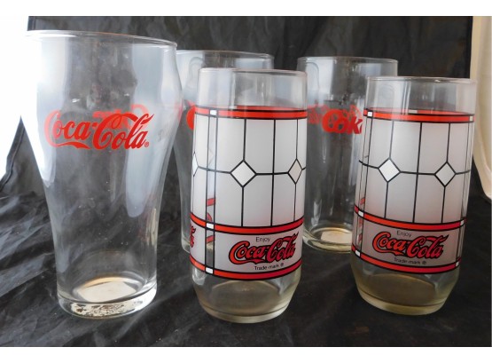 Vintage Coke Cola Glasses, 5 Glasses (w3268)